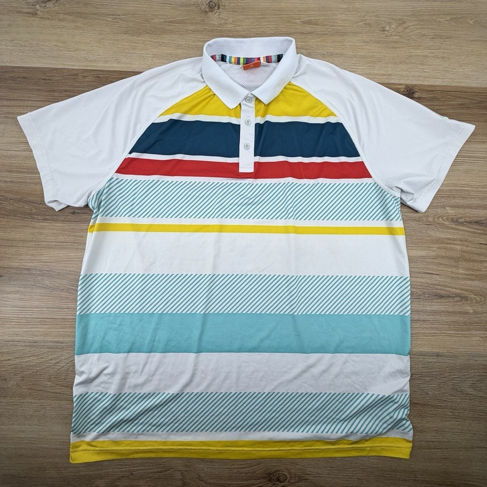 Puma Polo Shirt Mens 2XL Blue Red Striped Golf DryCELL Performance Stretch